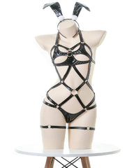 Christmas Sexy Openwork Bunny Girl Patent Leather Lingerie Set