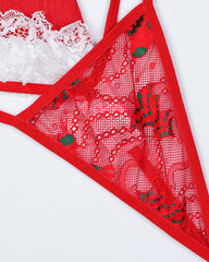 Sexy Christmas Lace Mesh Sheer Lingerie Set with Stockings