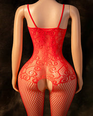 Christmas Lace Cutout Fishnet Stretchy Jumpsuit Lingerie
