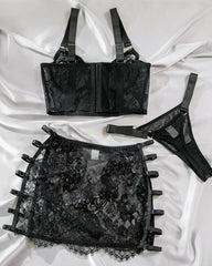 Sexy Hollow-out See-through Mesh Embroidered  Lingerie Set