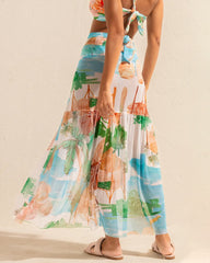 Retro Floral Colorblock Swimsuit and Cover-up Set