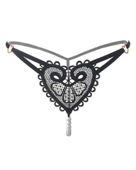 Sexy Heart-Shaped Lace Flower Pearl Embellished Thong