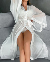Sexy Mesh Tie-front Cardigan Home Robe