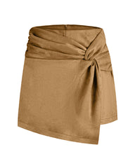 Women's Suede-like Knotted Pleated Irregular Mini Skirt