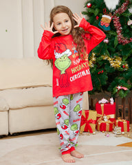 Christmas Grinch Color Block Fun Print Crew Neck Family Pajama Set