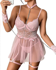 Sexy Lace Sheer Mesh Chemise and Thong Lingerie Set