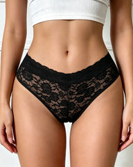 Women's Mid-waist Sexy Floral Lace Colorblock Breathable Panties