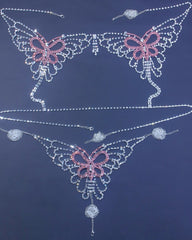 Sexy Butterfly Tassel Rhinestone Bra and Panty Body Chain Set