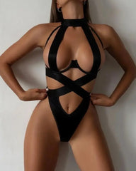 Halter-neck Strappy Open Back Sexy Push-up Bodysuit Lingerie