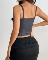 Sexy Low-cut Tie-detail Colorblock Corset Top