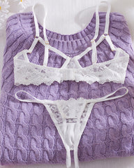 Sexy Lace Floral Openwork Bra and Thong Lingerie Set