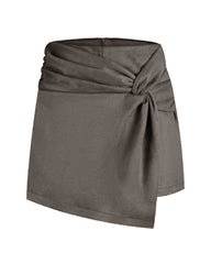 Women's Suede-like Knotted Pleated Irregular Mini Skirt