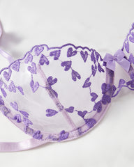 Sexy Sheer Mesh Heart-shaped Embroidery Underwire Lingerie Set