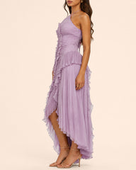Halter Neck Backless Ruffled Maxi Dress