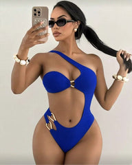 Off-shoulder Cutout Backless Solid Color Sexy One-piece Swimsuit