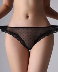 Sexy Polka Dot Lace Cutout See-through Thong