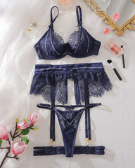 Sexy Lace Hollow See-Through Gathered Lingerie Set