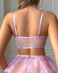 Sexy Light Purple Floral Lace See-Through Mesh Lingerie Set