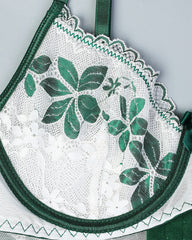 Retro Colorblock Sexy Green Leaf Lace Underwear With Stockings Set