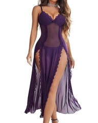 Sexy Mesh V Neck Side Split Nightdress