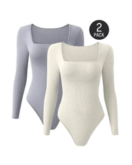 Sexy Square Neck Long Sleeve Bodysuits