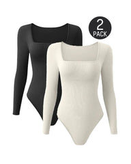 Trendy Square Neck Long Sleeve Bodysuit (2 Pack)
