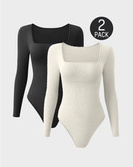 Trendy Square Neck Long Sleeve Bodysuit