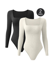 Sexy Square Neck Long Sleeve Bodysuits