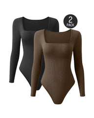 Sexy Square Neck Long Sleeve Bodysuits