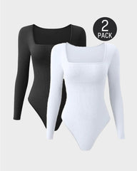 Trendy Square Neck Long Sleeve Bodysuit