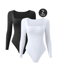 Sexy Square Neck Long Sleeve Bodysuits