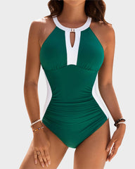 Full Coverage Retro Color Block Swimwear