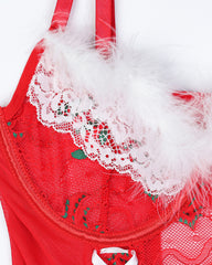Sexy Christmas Lace Mesh Sheer Lingerie Set with Stockings