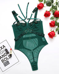 Sexy Criss-cross Halter Neck Mesh Breathable Bodycon Lingerie Bodysuit