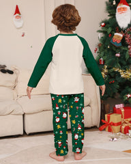 Green Santa Claus Print Crew Neck Home Wear Pajamas Family Set