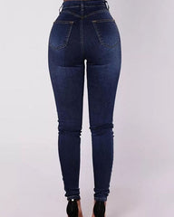 High-Waisted Casual Two-Row Stretch Jeans With Multiple Buttons