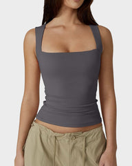 Square Neck Basic Fitted Tank Top