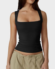 Square Neck Basic Fitted Tank Top