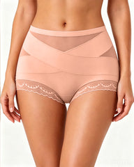 Women's High-waisted Crossover Lace Mesh Breathable Panties