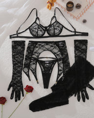Sexy Jacquard Lace Shapewear Lingerie Set With See-Through Stockings