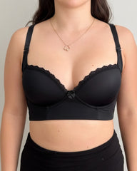 Women's Lace Trim Wide Back Underwire Long Body Shaping Push-up Bra