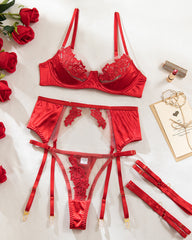 Sexy Mesh See-Through Flower Embroidery Push-Up Bra Sexy Lingerie Set