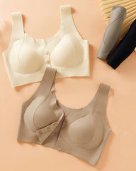 Women's V Neck Front Closure Seamless Wire-free Comfortable Breathable Vest Bra