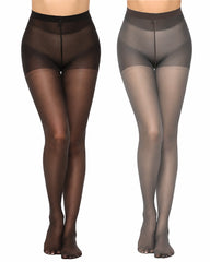 2-Pack 20D High-Waisted Sheer Silky Nylon Pantyhose
