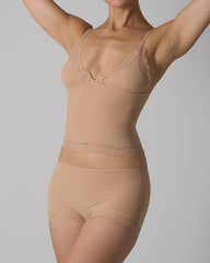 Sexy Skin-friendly Lace Trim V-neck Camisole and Boyshorts Underwear Set