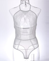 Sexy Lace Mesh Openwork Halter Bodysuit