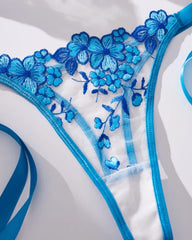 Sexy Flower Embroidered Mesh Lace Gathered Bra Set