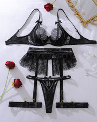 Sexy Lace Hollow See-Through Gathered Lingerie Set