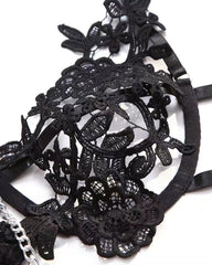 Sexy Punk-Style Metal Chain Floral Embroidered Lingerie Set